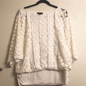 Alfani Cream Layered Lace Polka Dot Blouse XL